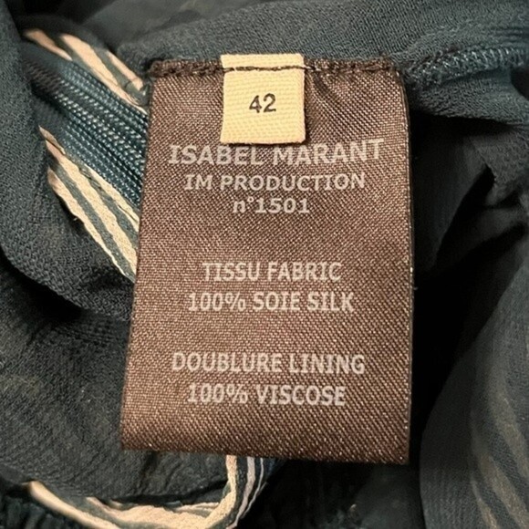 Isabel Marant Etoile Damia Ripple Print Ruched Tiered Silk Mini Dress Green 42 - Picture 5 of 11